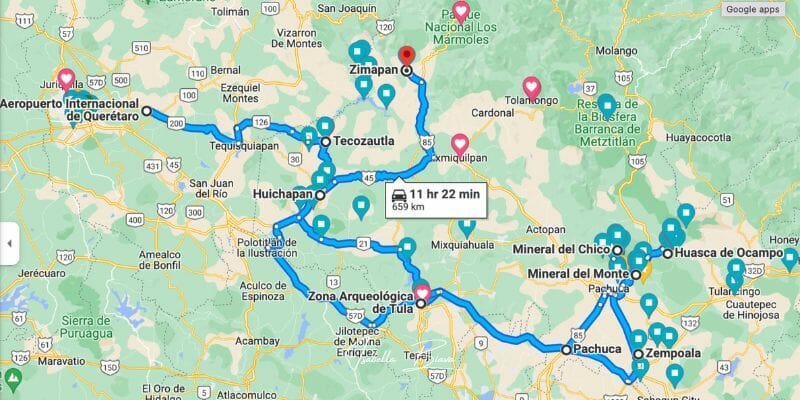 Hidalgo itinerary Map