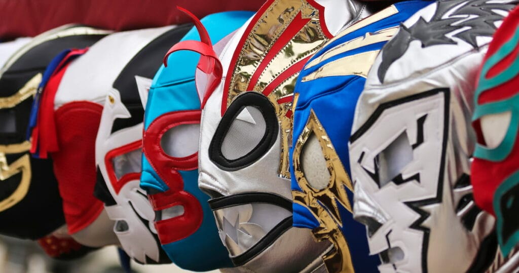 Lucha Libre masks on display.